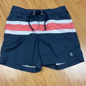 Original Penguin Men's Blue and Coral Swim Shorts